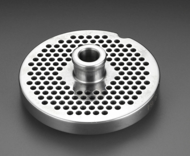 Hard Edge 1/8" Grinder Plate with Hub for Hobart #22 Meat Grinders. 13mm Thickness